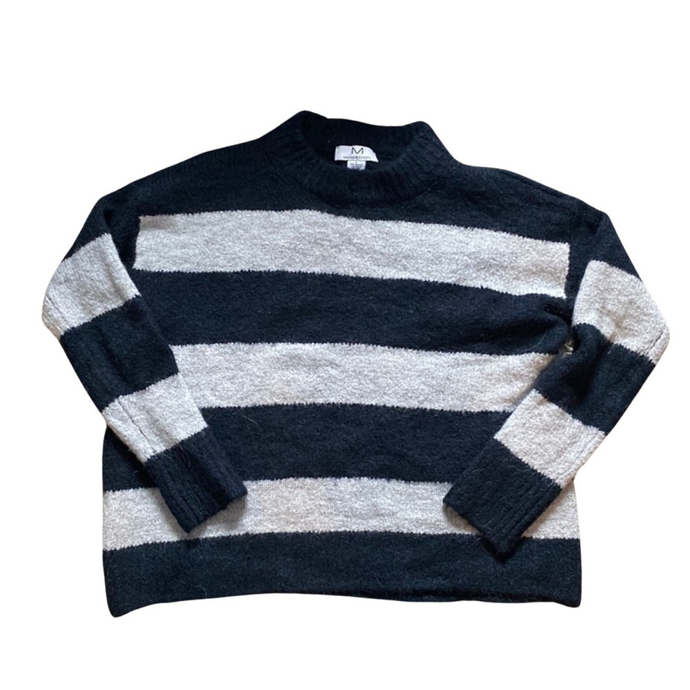 Magaschoni Womens Navy and Gray Crew Neck Wool Sweater‎ Size Large